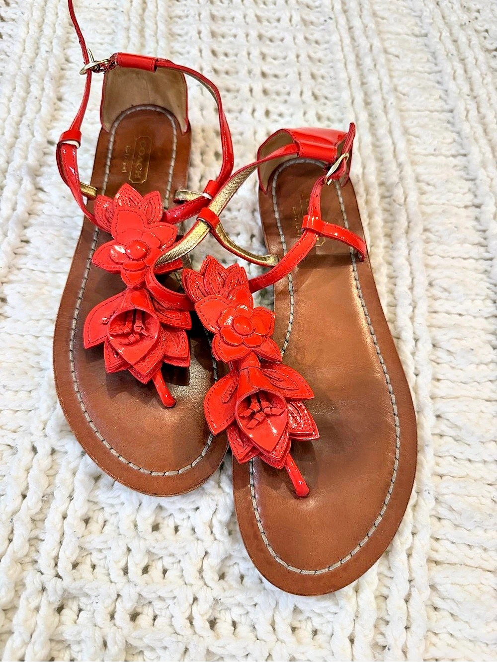 Coach Floral Red & Brown Sandals US 8